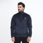 Corduroy Style Velvet Half Zip Shirt Blue - Image 3