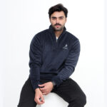 Corduroy Style Velvet Half Zip Shirt Blue - Image 2