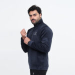 Corduroy Style Velvet Half Zip Shirt Blue