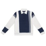New Long Sleeved Casual High-end Polo Shirt - Off-White And Blue Line - Image 2