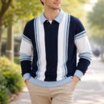 New Long Sleeved Casual High-end Polo Shirt - Multi Line