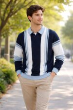 New Long Sleeved Casual High-end Polo Shirt - Multi Line
