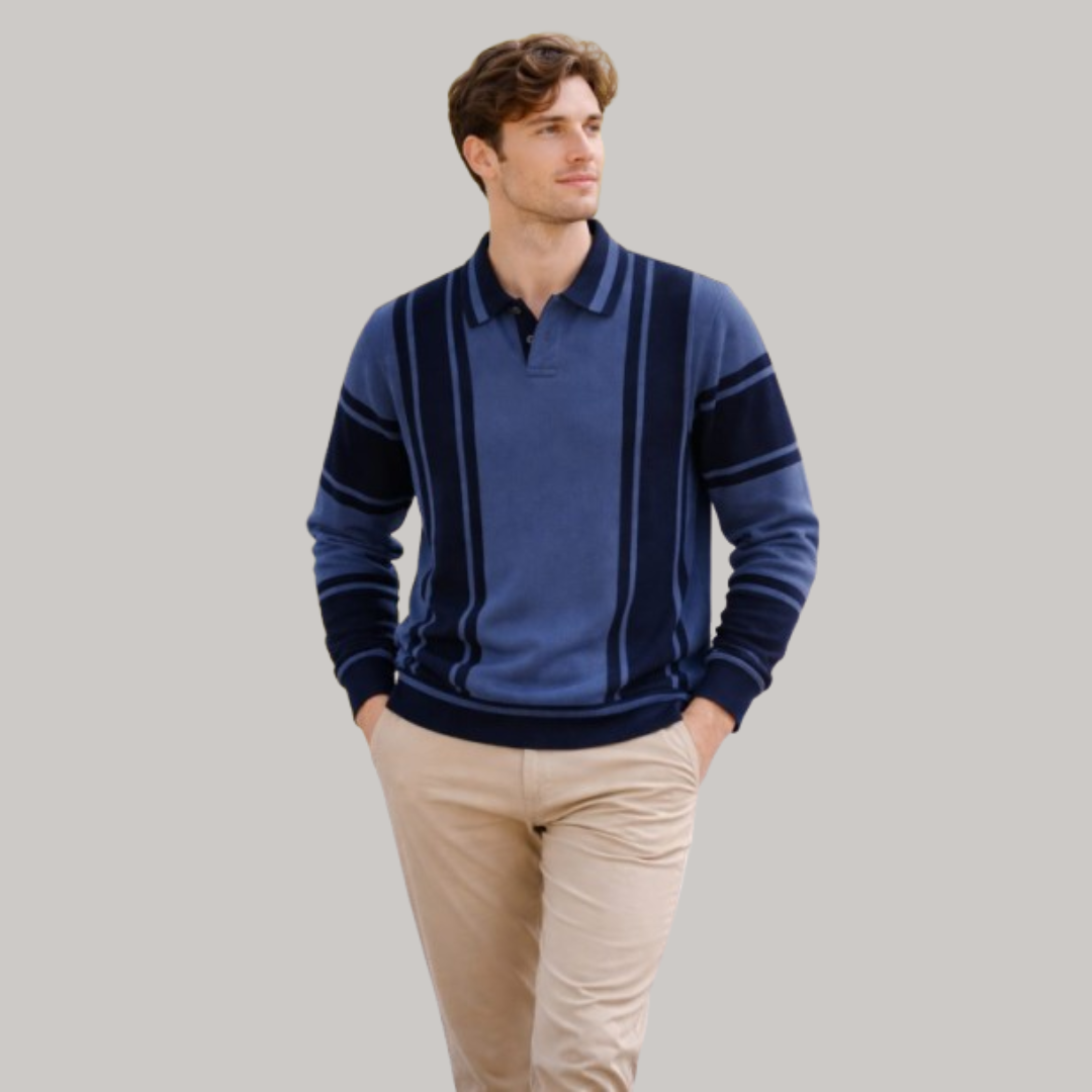 New Long Sleeved Casual High-end Polo Shirt - Blue and Black